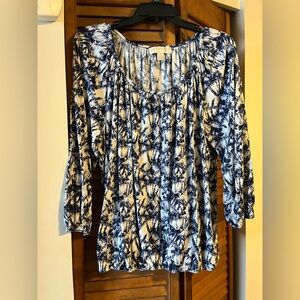 Michael Kors Navy and White Patterned Top
